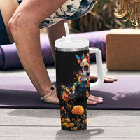 Mexican La Calaca and Marigold Flowers Tumbler With Handle Skull Day Of The Dead - Wonder Print Shop
