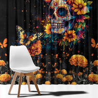 Mexican La Calaca and Marigold Flowers Window Curtain Skull Day Of The Dead - Wonder Print Shop