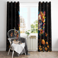 Mexican La Calaca and Marigold Flowers Window Curtain Skull Day Of The Dead - Wonder Print Shop