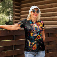 Mexican La Calaca and Marigold Flowers Women Polo Shirt Skull Day Of The Dead - Wonder Print Shop