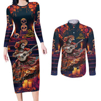 Mexican La Catrina Skeletons Dancing Couples Matching Long Sleeve Bodycon Dress and Long Sleeve Button Shirt Dia de Los Muertos Verion 1 LT9 - Wonder Print Shop