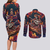 Mexican La Catrina Skeletons Dancing Couples Matching Long Sleeve Bodycon Dress and Long Sleeve Button Shirt Dia de Los Muertos Verion 1 LT9 - Wonder Print Shop