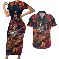 Mexican La Catrina Skeletons Dancing Couples Matching Short Sleeve Bodycon Dress and Hawaiian Shirt Dia de Los Muertos Verion 1 LT9 - Wonder Print Shop