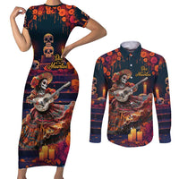 Mexican La Catrina Skeletons Dancing Couples Matching Short Sleeve Bodycon Dress and Long Sleeve Button Shirt Dia de Los Muertos Verion 1 LT9 - Wonder Print Shop