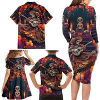 Mexican La Catrina Skeletons Dancing Family Matching Long Sleeve Bodycon Dress and Hawaiian Shirt Dia de Los Muertos Verion 1 LT9 - Wonder Print Shop