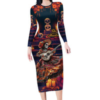 Mexican La Catrina Skeletons Dancing Family Matching Long Sleeve Bodycon Dress and Hawaiian Shirt Dia de Los Muertos Verion 1 LT9 - Wonder Print Shop