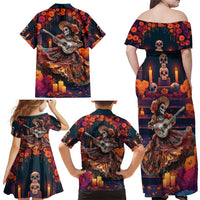 Mexican La Catrina Skeletons Dancing Family Matching Off Shoulder Maxi Dress and Hawaiian Shirt Dia de Los Muertos Verion 1 LT9 - Wonder Print Shop
