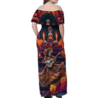 Mexican La Catrina Skeletons Dancing Family Matching Off Shoulder Maxi Dress and Hawaiian Shirt Dia de Los Muertos Verion 1 LT9 - Wonder Print Shop