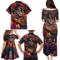 Mexican La Catrina Skeletons Dancing Family Matching Puletasi and Hawaiian Shirt Dia de Los Muertos Verion 1 - Wonder Print Shop