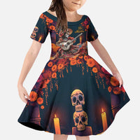 Mexican La Catrina Skeletons Dancing Family Matching Short Sleeve Bodycon Dress and Hawaiian Shirt Dia de Los Muertos Verion 1 - Wonder Print Shop