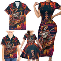 Mexican La Catrina Skeletons Dancing Family Matching Short Sleeve Bodycon Dress and Hawaiian Shirt Dia de Los Muertos Verion 1 - Wonder Print Shop