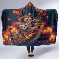 Mexican La Catrina Skeletons Dancing Hooded Blanket Dia de Los Muertos Verion 1