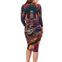 Mexican La Catrina Skeletons Dancing Long Sleeve Bodycon Dress Dia de Los Muertos Verion 1 - Wonder Print Shop