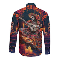 Mexican La Catrina Skeletons Dancing Long Sleeve Button Shirt Dia de Los Muertos Verion 1 - Wonder Print Shop