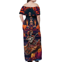 Mexican La Catrina Skeletons Dancing Off Shoulder Maxi Dress Dia de Los Muertos Verion 1 - Wonder Print Shop
