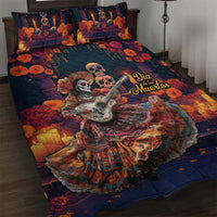 Mexican La Catrina Skeletons Dancing Quilt Bed Set Dia de Los Muertos Verion 1 - Wonder Print Shop