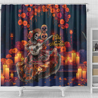 Mexican La Catrina Skeletons Dancing Shower Curtain Dia de Los Muertos Verion 1