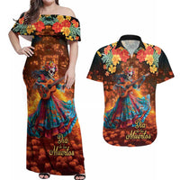 Mexican La Catrina Skeletons Dancing Couples Matching Off Shoulder Maxi Dress and Hawaiian Shirt Dia de Los Muertos Verion 2 LT9 - Wonder Print Shop