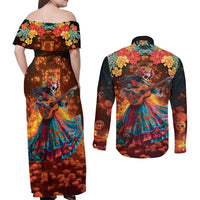 Mexican La Catrina Skeletons Dancing Couples Matching Off Shoulder Maxi Dress and Long Sleeve Button Shirt Dia de Los Muertos Verion 2 LT9 - Wonder Print Shop