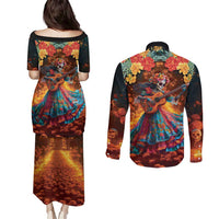 Mexican La Catrina Skeletons Dancing Couples Matching Puletasi and Long Sleeve Button Shirt Dia de Los Muertos Verion 2 LT9 - Wonder Print Shop