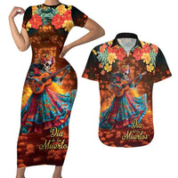 Mexican La Catrina Skeletons Dancing Couples Matching Short Sleeve Bodycon Dress and Hawaiian Shirt Dia de Los Muertos Verion 2 LT9 - Wonder Print Shop