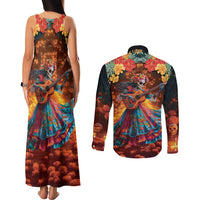 Mexican La Catrina Skeletons Dancing Couples Matching Tank Maxi Dress and Long Sleeve Button Shirt Dia de Los Muertos Verion 2 LT9 - Wonder Print Shop