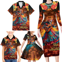 Mexican La Catrina Skeletons Dancing Family Matching Long Sleeve Bodycon Dress and Hawaiian Shirt Dia de Los Muertos Verion 2 LT9 - Wonder Print Shop