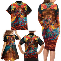 Mexican La Catrina Skeletons Dancing Family Matching Long Sleeve Bodycon Dress and Hawaiian Shirt Dia de Los Muertos Verion 2 LT9 - Wonder Print Shop