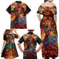 Mexican La Catrina Skeletons Dancing Family Matching Off Shoulder Maxi Dress and Hawaiian Shirt Dia de Los Muertos Verion 2 LT9 - Wonder Print Shop