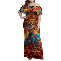 Mexican La Catrina Skeletons Dancing Family Matching Off Shoulder Maxi Dress and Hawaiian Shirt Dia de Los Muertos Verion 2 LT9 - Wonder Print Shop