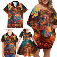 Mexican La Catrina Skeletons Dancing Family Matching Off Shoulder Short Dress and Hawaiian Shirt Dia de Los Muertos Verion 2 LT9 - Wonder Print Shop
