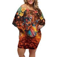 Mexican La Catrina Skeletons Dancing Family Matching Off Shoulder Short Dress and Hawaiian Shirt Dia de Los Muertos Verion 2 LT9 - Wonder Print Shop