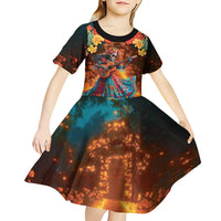 Mexican La Catrina Skeletons Dancing Kid Short Sleeve Dress Dia de Los Muertos Verion 2 - Wonder Print Shop