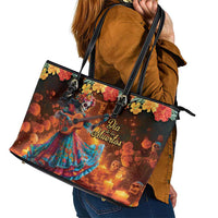 Mexican La Catrina Skeletons Dancing Leather Tote Bag Dia de Los Muertos Verion 2 - Wonder Print Shop