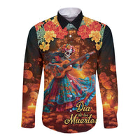 Mexican La Catrina Skeletons Dancing Long Sleeve Button Shirt Dia de Los Muertos Verion 2 - Wonder Print Shop