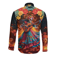 Mexican La Catrina Skeletons Dancing Long Sleeve Button Shirt Dia de Los Muertos Verion 2 - Wonder Print Shop