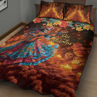 Mexican La Catrina Skeletons Dancing Quilt Bed Set Dia de Los Muertos Verion 2 - Wonder Print Shop