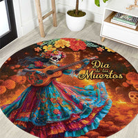 Mexican La Catrina Skeletons Dancing Round Carpet Dia de Los Muertos Verion 2