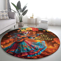 Mexican La Catrina Skeletons Dancing Round Carpet Dia de Los Muertos Verion 2