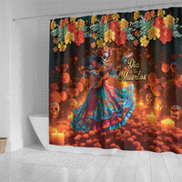 Mexican La Catrina Skeletons Dancing Shower Curtain Dia de Los Muertos Verion 2