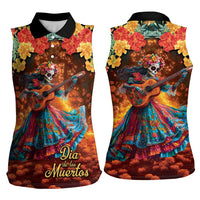 Mexican La Catrina Skeletons Dancing Women Sleeveless Polo Shirt Dia de Los Muertos Verion 2 - Wonder Print Shop