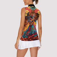 Mexican La Catrina Skeletons Dancing Women Sleeveless Polo Shirt Dia de Los Muertos Verion 2 - Wonder Print Shop