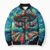 Día de los Muertos Bomber Puffer Jacket A Swirl of Colors and Souls - Wonder Print Shop