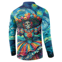 Día de los Muertos Button Sweatshirt A Swirl of Colors and Souls - Wonder Print Shop