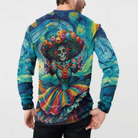 Día de los Muertos Button Sweatshirt A Swirl of Colors and Souls - Wonder Print Shop