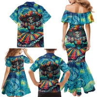 Día de los Muertos Family Matching Mermaid Dress and Hawaiian Shirt A Swirl of Colors and Souls - Wonder Print Shop