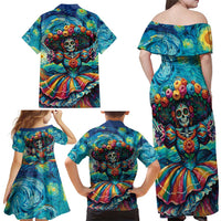 Día de los Muertos Family Matching Off Shoulder Maxi Dress and Hawaiian Shirt A Swirl of Colors and Souls - Wonder Print Shop