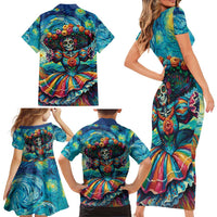 Día de los Muertos Family Matching Short Sleeve Bodycon Dress and Hawaiian Shirt A Swirl of Colors and Souls - Wonder Print Shop