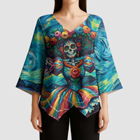 Día de los Muertos Kimono Sleeve Blouse A Swirl of Colors and Souls - Wonder Print Shop