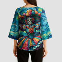 Día de los Muertos Kimono Sleeve Blouse A Swirl of Colors and Souls - Wonder Print Shop